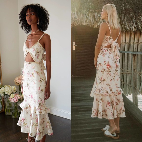 V. CHAPMAN The Luna Dress English Rose Floral Cutout Embellished Beaded Midi - Picture 3 of 11